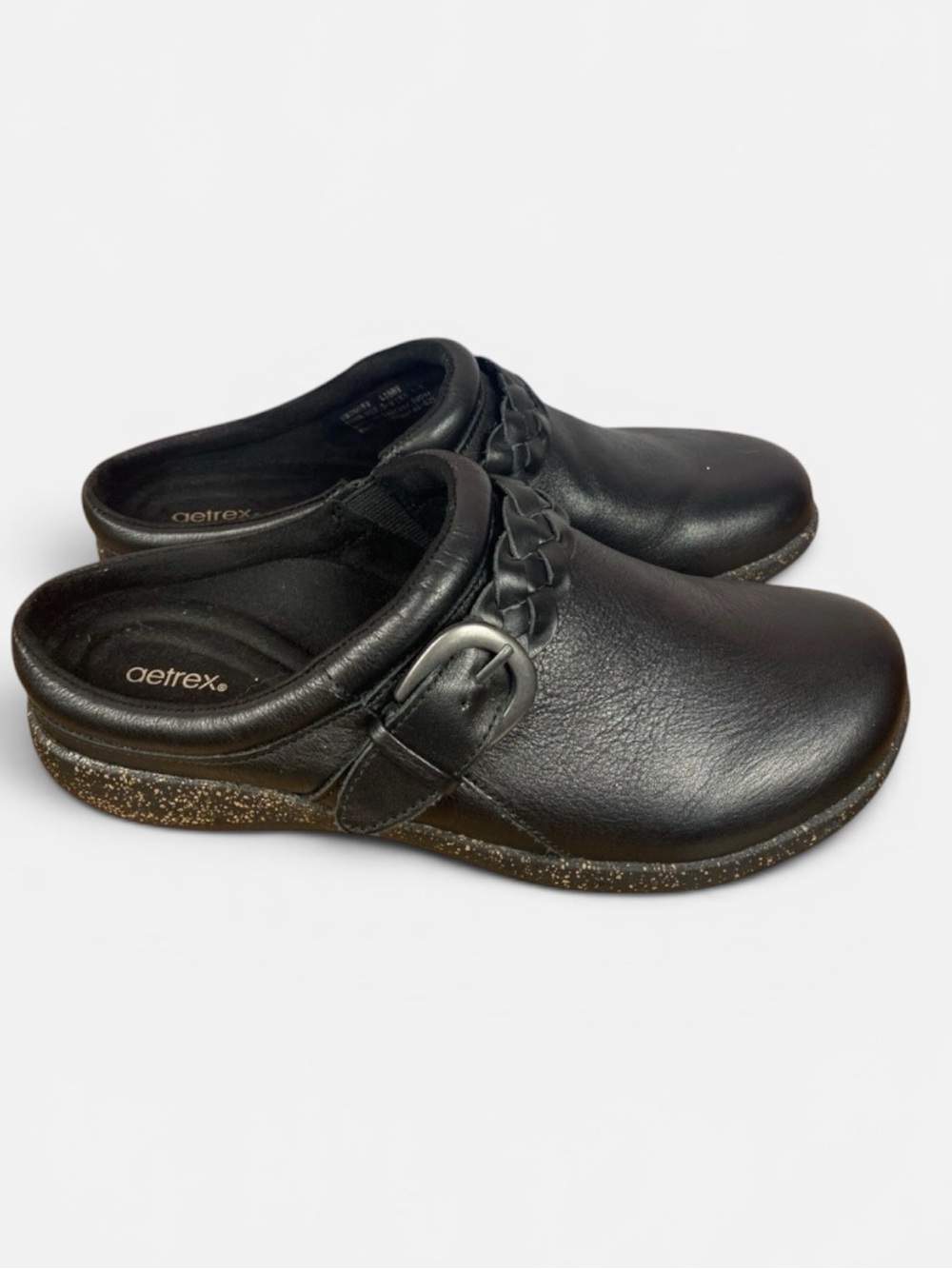 Aetrex Libby Black Leather Slip On Comfort Clog Shoe Sz 7.5 - Picture 4 of 13